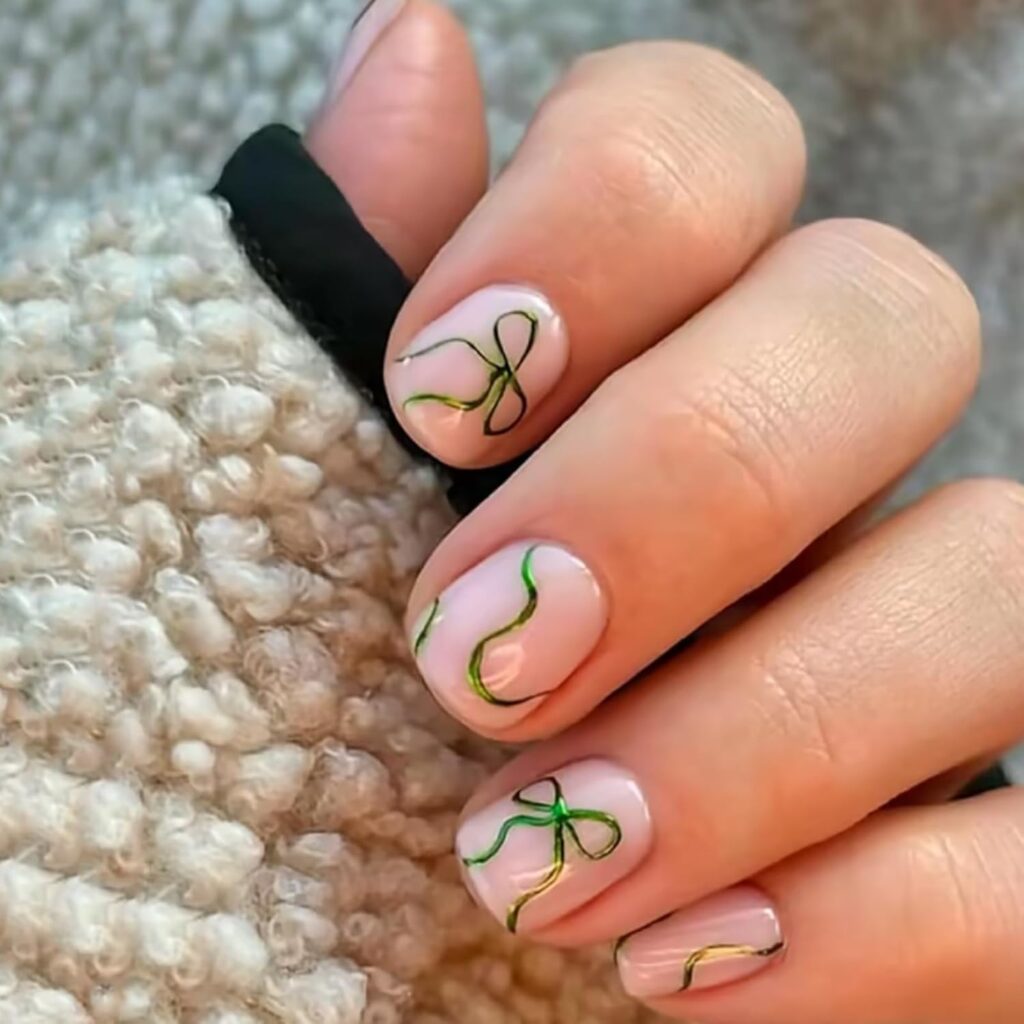 Glossy Nude Bow Nails