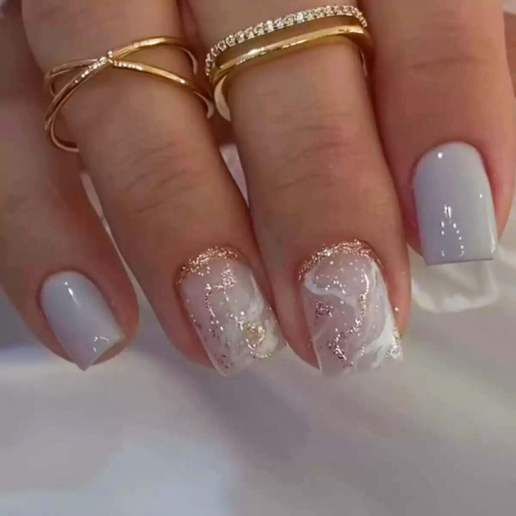 Blue Marble Glitter Square Nails