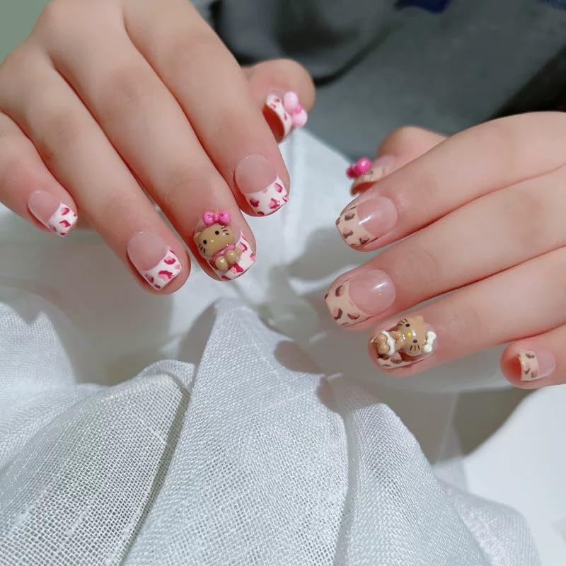 Leopard French Short Nails