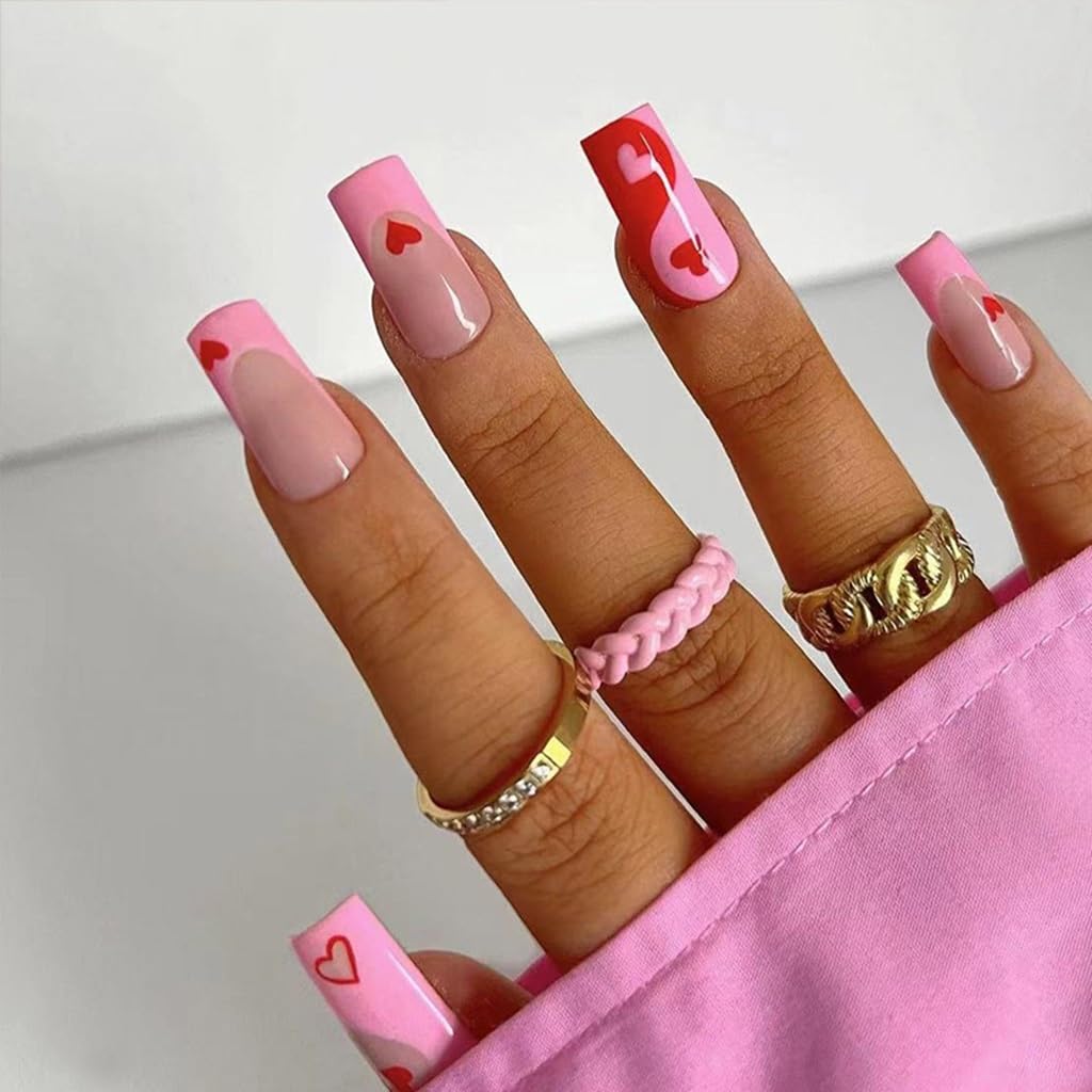 Pink French Coffin Nails