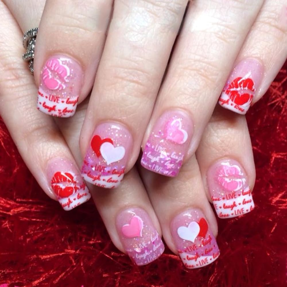 Valentine Heart and Lips Nails