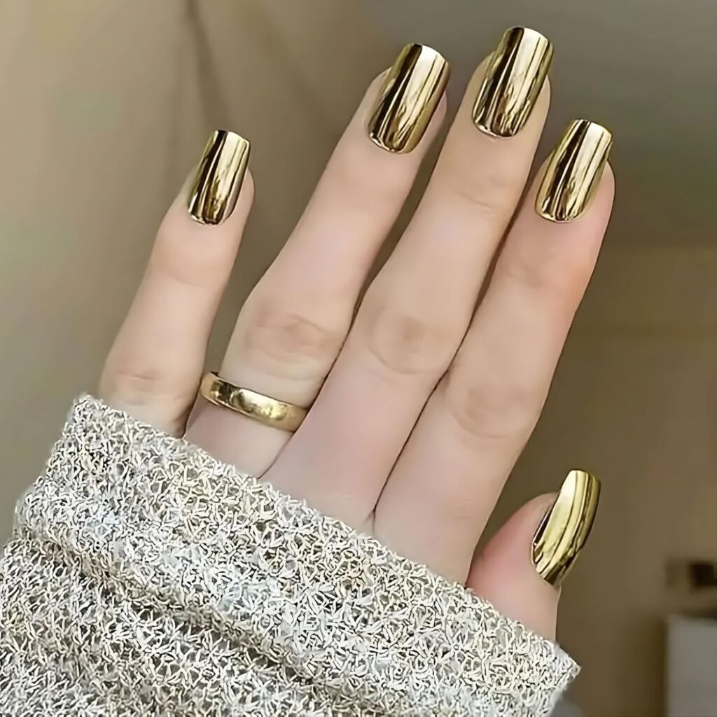 Full Molten Gold Chrome Nails