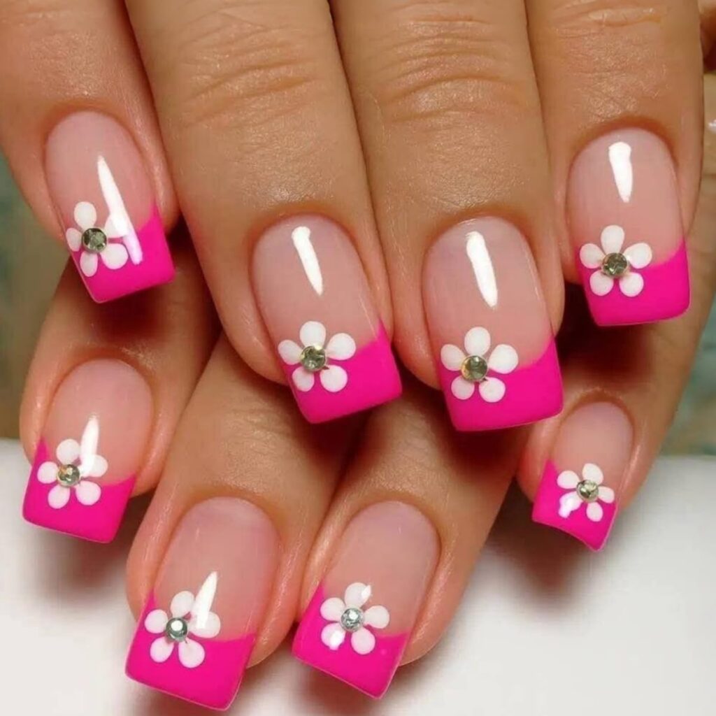 delicate floral accents paired with subtle rhinestones